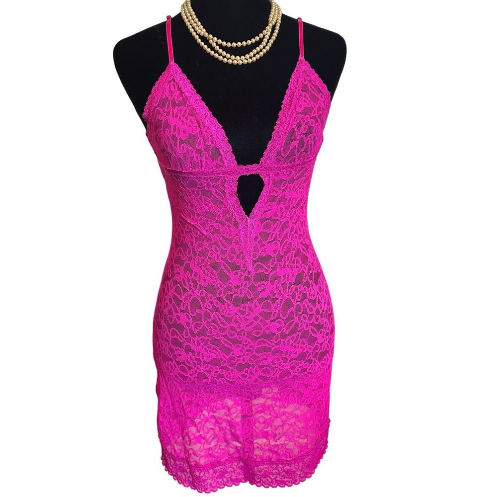 Victoria's Secret Slip The Lacie Plunge Cutout Neon Pink S - Picture 1 of 8